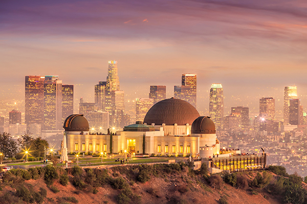The Griffith Observatory And Los Angeles City Skyline At Twiligh